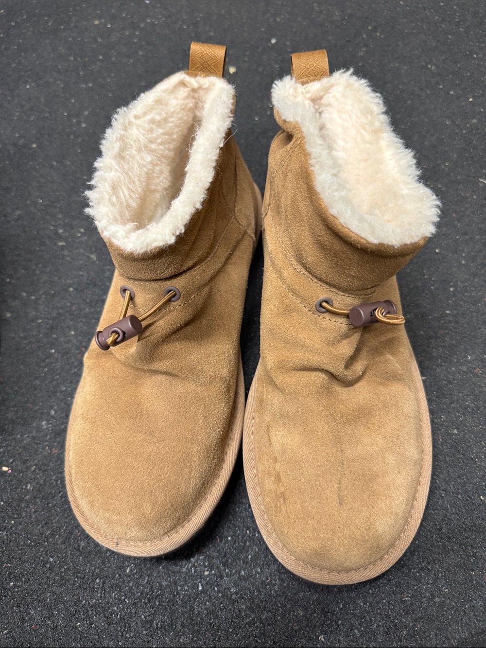 UGG Chestnut Suede Ankle Booties with Cream Shearling